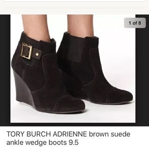TORY BURCH ADRIENNE suede ankle wedge boots w box